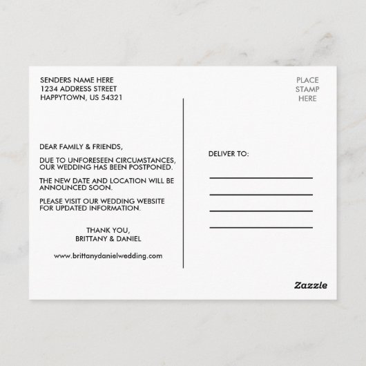 Modernes Minimalistisches Einfaches Ändern des Dat Postkarte (Rückseite)