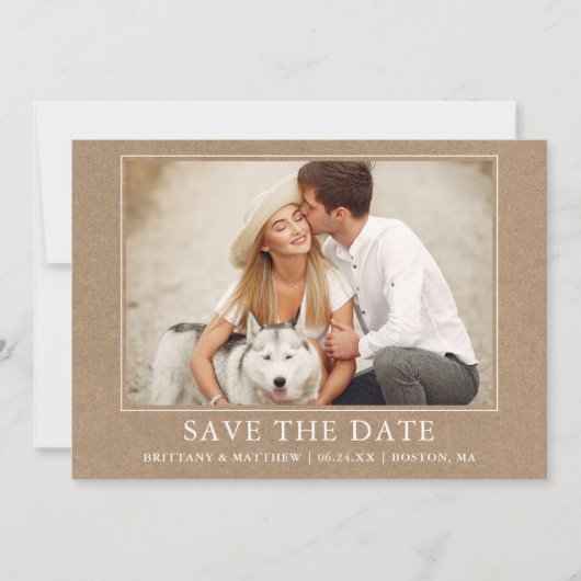 Modernes Minimalistisches Einfaches Foto Kraft Save The Date (Vorderseite)