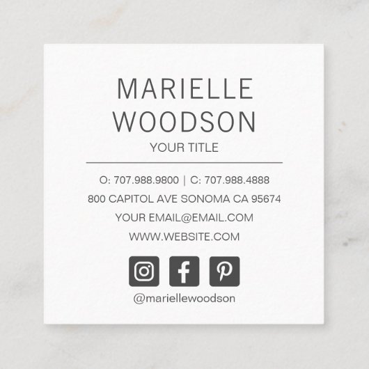 Modernes Minimalistisches einfaches Foto Quadratische Visitenkarte (Rückseite)