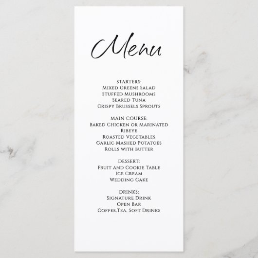 Modernes Minimalistisches einfaches Hochzeitsempfa Menükarte (Vorderseite)