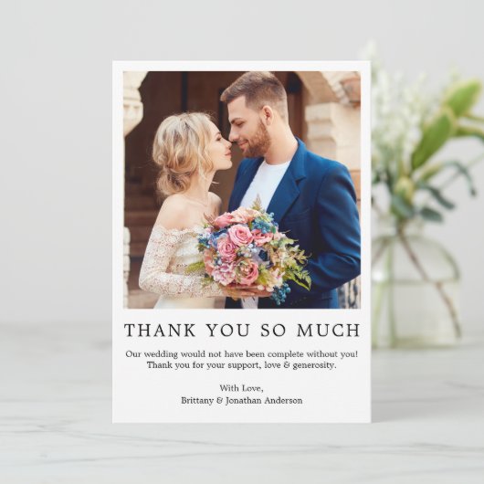 Modernes Minimalistisches einfaches HochzeitsFoto Dankeskarte (Stehend Vorderseite)
