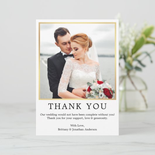 Modernes Minimalistisches einfaches Hochzeitsgold- Dankeskarte (Stehend Vorderseite)