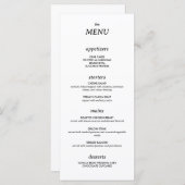 Modernes Minimalistisches, einfaches Hochzeitsmenü Menükarte (Vorne/Hinten)