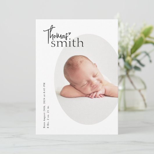 Modernes Minimalistisches, einfaches Oval Foto Bab Ankündigung (Stehend Vorderseite)