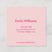 Modernes Minimalistisches, einfaches Rosa Quadratische Visitenkarte (Rückseite)