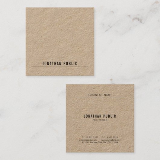 Modernes Minimalistisches Elegant Real Kraft Paper Quadratische Visitenkarte (Vorne/Hinten)