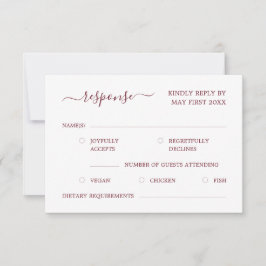 Modernes Minimalistisches, elegantes Script Burgun RSVP Karte