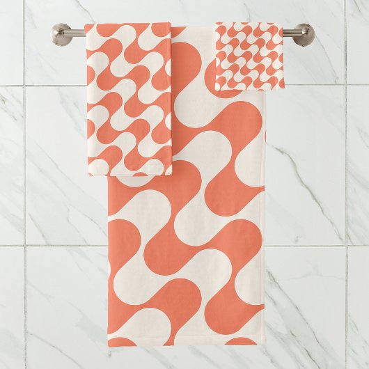 Modernes Minimalistisches Elfenbein & Orange Stilv Badhandtuch Set