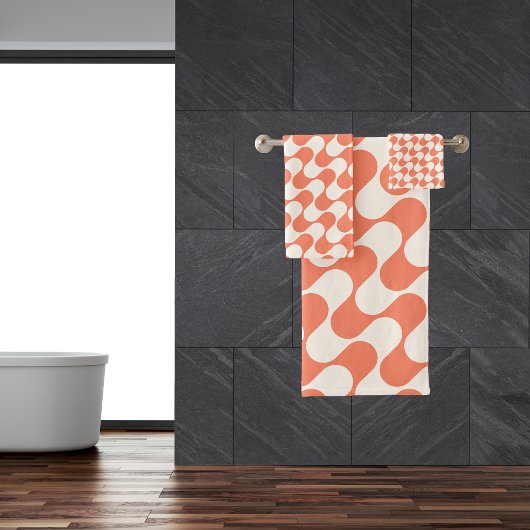 Modernes Minimalistisches Elfenbein & Orange Stilv Badhandtuch Set