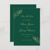 Modernes Minimalistisches Emerald & Gold Botanisch Save The Date (Vorne/Hinten)