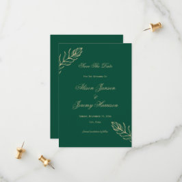 Modernes Minimalistisches Emerald & Gold Botanisch Save The Date