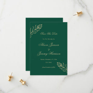 Modernes Minimalistisches Emerald & Gold Botanisch Save The Date