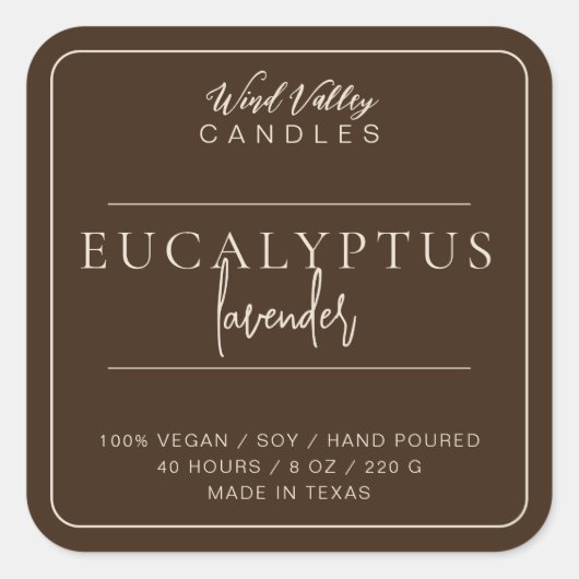 Modernes, minimalistisches Etikett für kaffeebräun Quadratischer Aufkleber (Vorderseite)