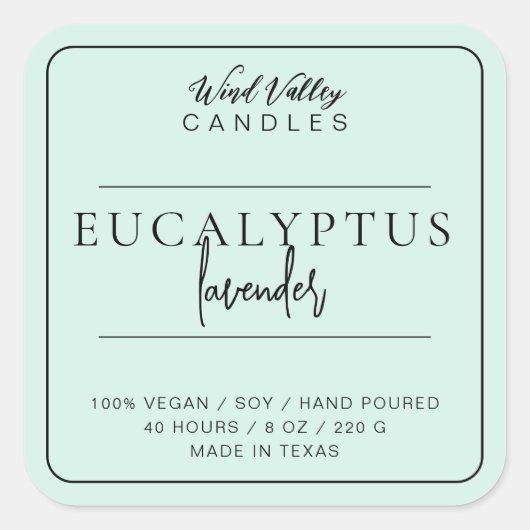 Modernes, minimalistisches Etikett mit grüner Kerz Quadratischer Aufkleber (Vorderseite)