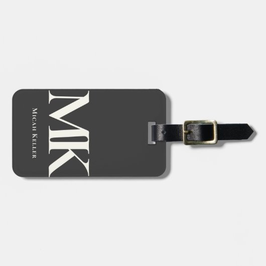 Modernes Minimalistisches, feines Monogramm Schwar Gepäckanhänger (Vorderseite horizontal)