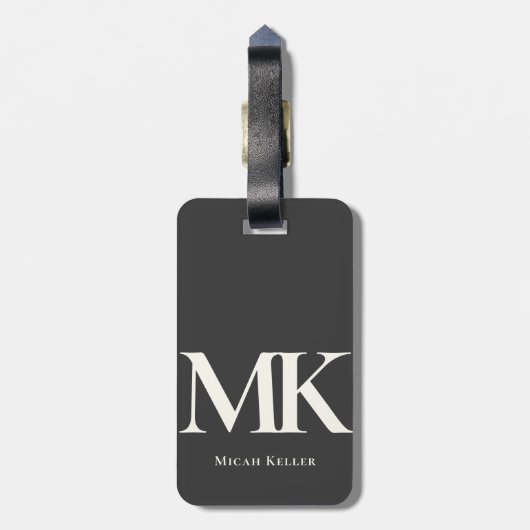 Modernes Minimalistisches, feines Monogramm Schwar Gepäckanhänger (Rückseite vertikal)