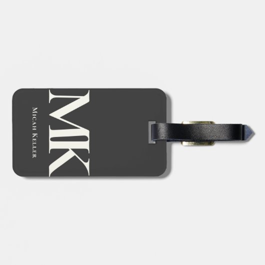 Modernes Minimalistisches, feines Monogramm Schwar Gepäckanhänger (Rückseite horizontal)