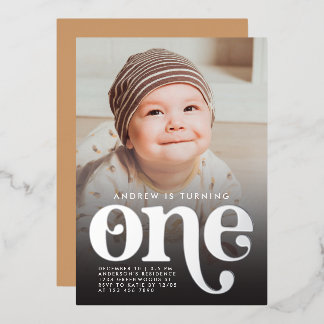 Modernes Minimalistisches First Birthday Foto Rose Folieneinladung
