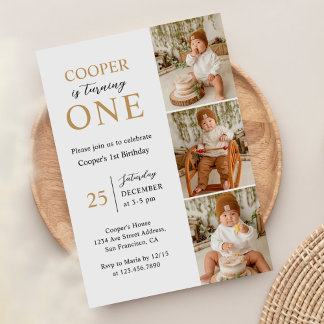 Modernes Minimalistisches Foto 1. Geburtstag Einladung