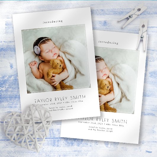 Modernes Minimalistisches Foto Baby Birth Ankündigung