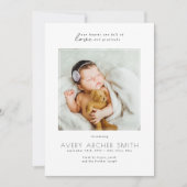 Modernes Minimalistisches Foto Baby Birth Ankündigung (Vorderseite)