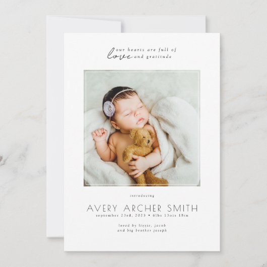 Modernes Minimalistisches Foto Baby Birth Ankündigung (Vorderseite)