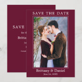 Modernes Minimalistisches Foto Burgundy Save The Date (Vorne/Hinten)