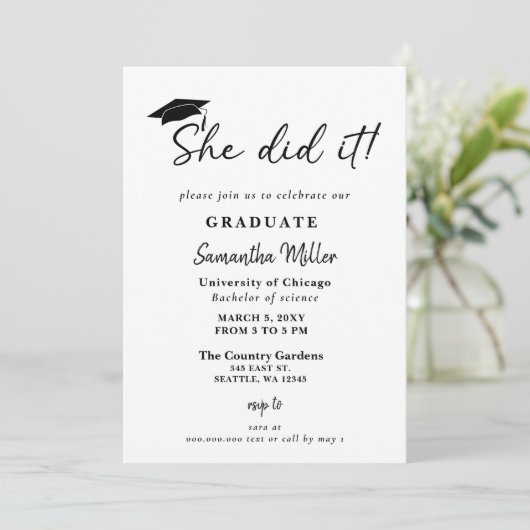 Modernes Minimalistisches Foto, das sie getan hat Einladung (Stehend Vorderseite)