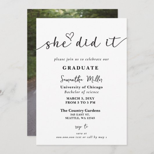 Modernes Minimalistisches Foto, das sie getan hat Einladung (Vorne/Hinten)