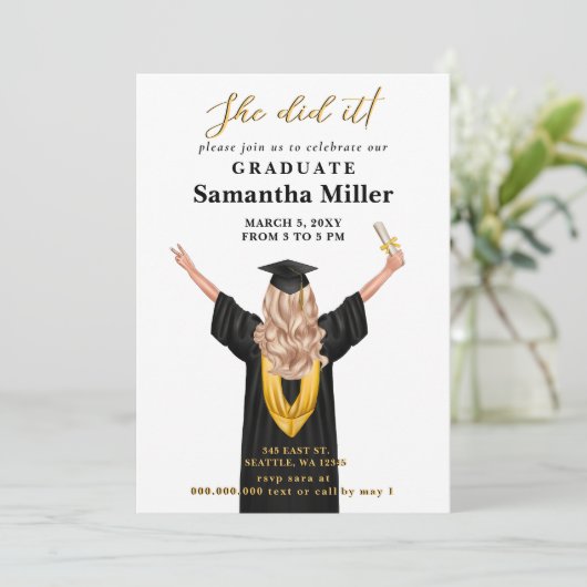 Modernes Minimalistisches Foto, das sie getan hat Einladung (Stehend Vorderseite)