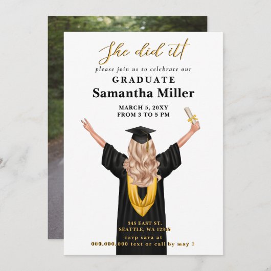 Modernes Minimalistisches Foto, das sie getan hat Einladung (Vorne/Hinten)