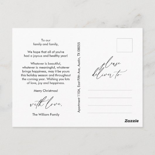 Modernes, Minimalistisches Foto für Weihnachten Postkarte (Rückseite)