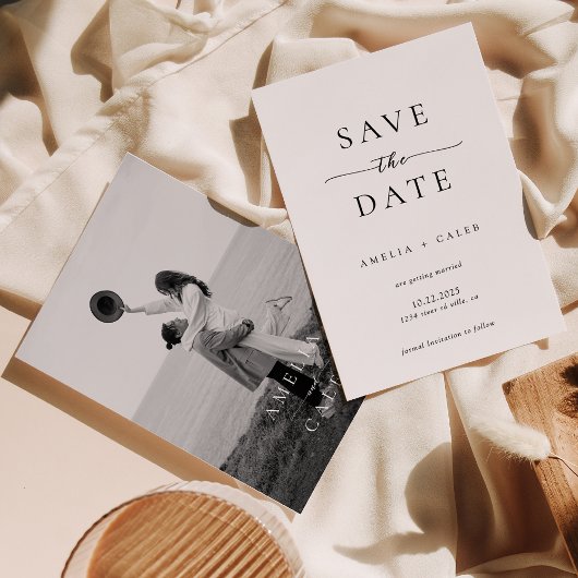 Modernes Minimalistisches Foto Hochzeit rettet das Save The Date
