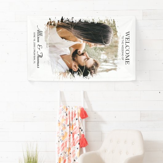 Modernes Minimalistisches Foto Hochzeit Willkommen Banner (Insitu)