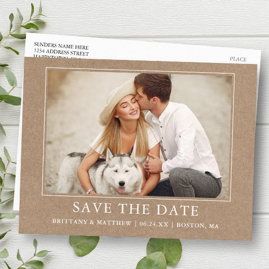 Modernes Minimalistisches Foto Kraft Save the Date Postkarte