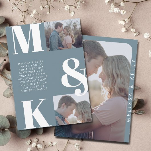 Modernes Minimalistisches Foto mit feinem Monogram Einladung