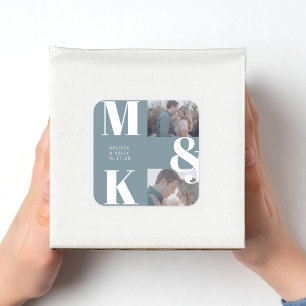 Modernes Minimalistisches Foto mit feinem Monogram Quadratischer Aufkleber