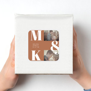 Modernes Minimalistisches Foto mit feinem Monogram Quadratischer Aufkleber