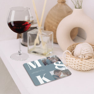 Modernes Minimalistisches Foto mit feinem Monogram Rechteckiger Pappuntersetzer