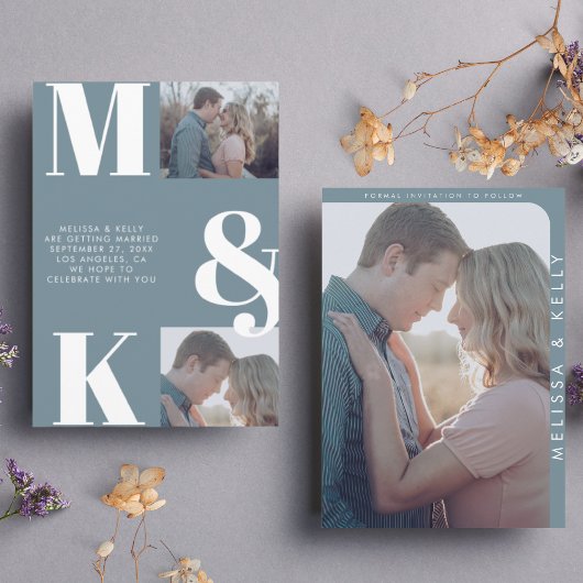 Modernes Minimalistisches Foto mit feinem Monogram Save The Date