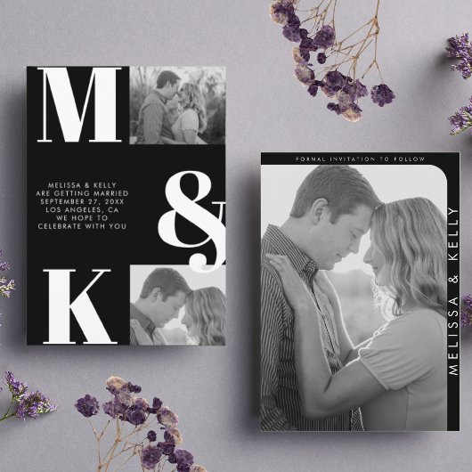 Modernes Minimalistisches Foto mit feinem Monogram Save The Date