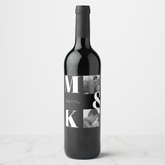 Modernes Minimalistisches Foto mit feinem Monogram Weinetikett (Vorderseite)