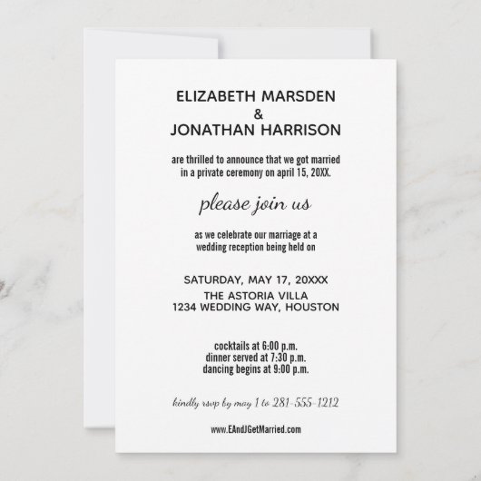 Modernes Minimalistisches Foto nur verheiratet Emp Einladung (Rückseite)