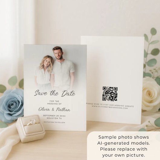Modernes Minimalistisches Foto-Overlay QR-Code Hoc Save The Date