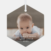 Modernes Minimalistisches Foto Overlay Weißtext He Ornament Aus Glas (Rückseite)