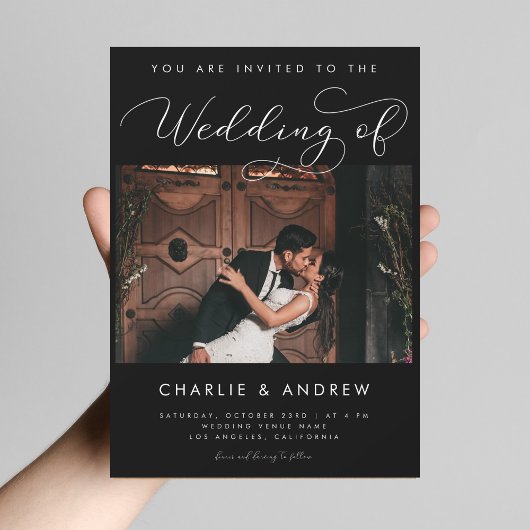 Modernes Minimalistisches Foto Qr Code Black Weddi Einladung