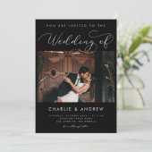 Modernes Minimalistisches Foto Qr Code Black Weddi Einladung (Stehend Vorderseite)