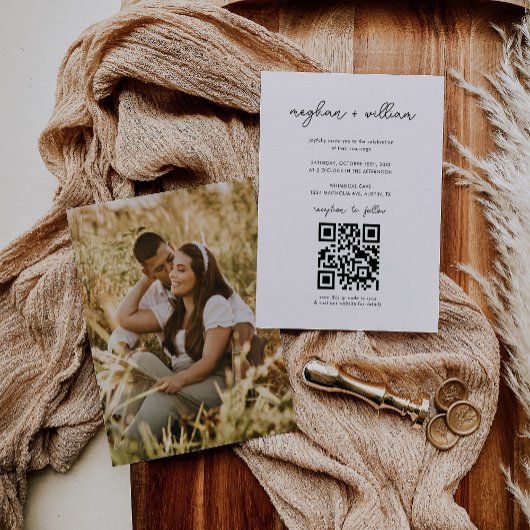 Modernes Minimalistisches Foto QR Code Hochzeit Einladung
