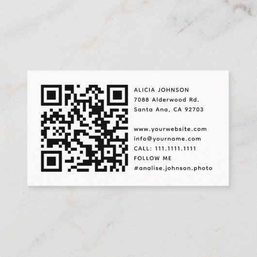 Modernes Minimalistisches Foto & Qr Code Visitenkarte (Rückseite)