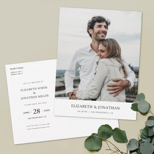 Modernes Minimalistisches Foto Save the Date Hochz Einladungspostkarte
